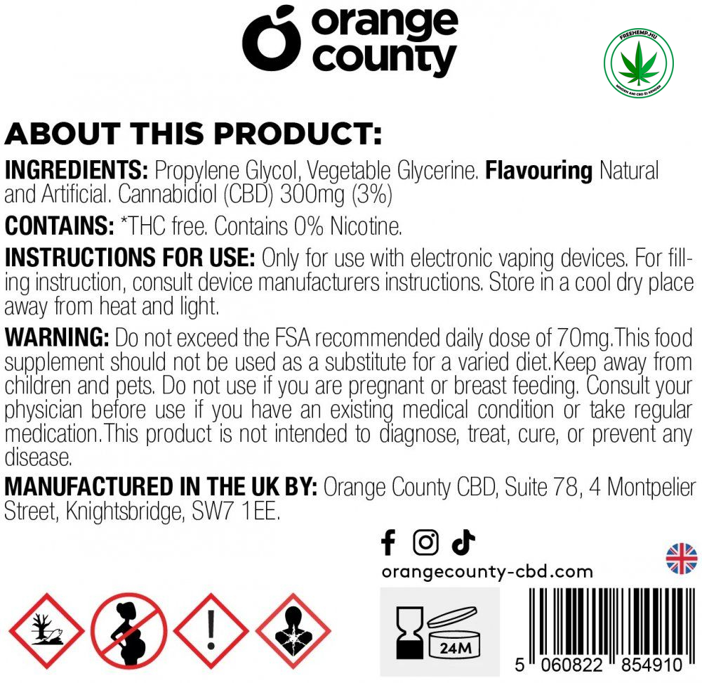Orange County E-liquid 300mg CBD-vel Orange County E-liquid 300mg CBD-vel